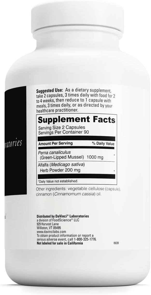 DAVINCI Labs Perna - Helps Support Joint Health with New Zealand Green Mussel a Source of Omega-3 6 9 Fatty Acids Glucosamine &amp Chondroitin - 180 Capsules (90 Servings)