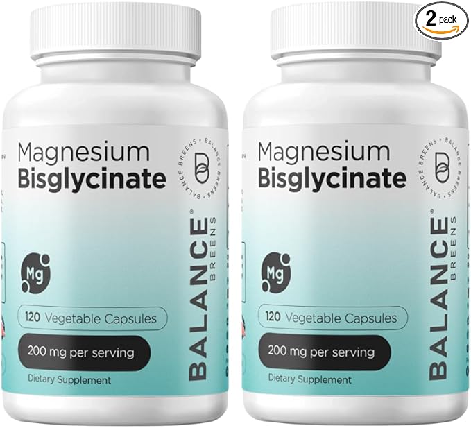 Balancebreens Magnesium Glycinate 200mg - Magnesium Bisglycinate Chelated Supplements for High Absorption - Non GMO and Gluten Free Gentle on Stomach for Restful Sleep and Muscle Support 120 Count