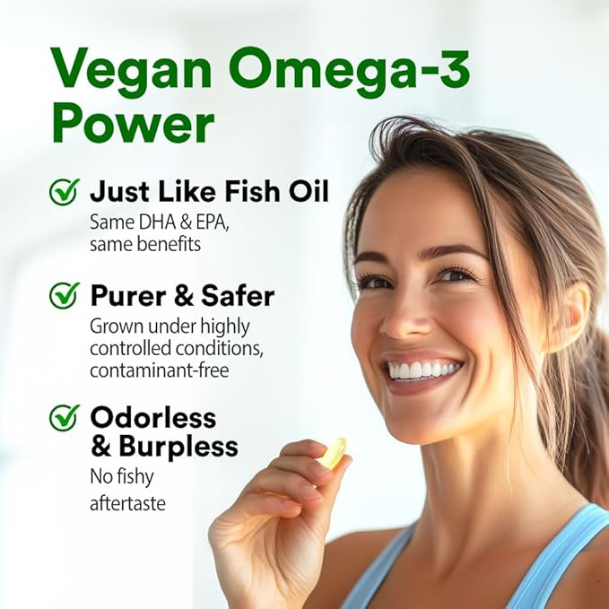 LABO Nutrition Vegan Omega 3 Algae Oil - Plant Based Fish Oil Alternative 750mg Omega-3 500mg DHA &amp 200mg EPA - Non-GMO &amp IAOS Certified - Heart Brain Eye Immune Joint Support 120 Softgels