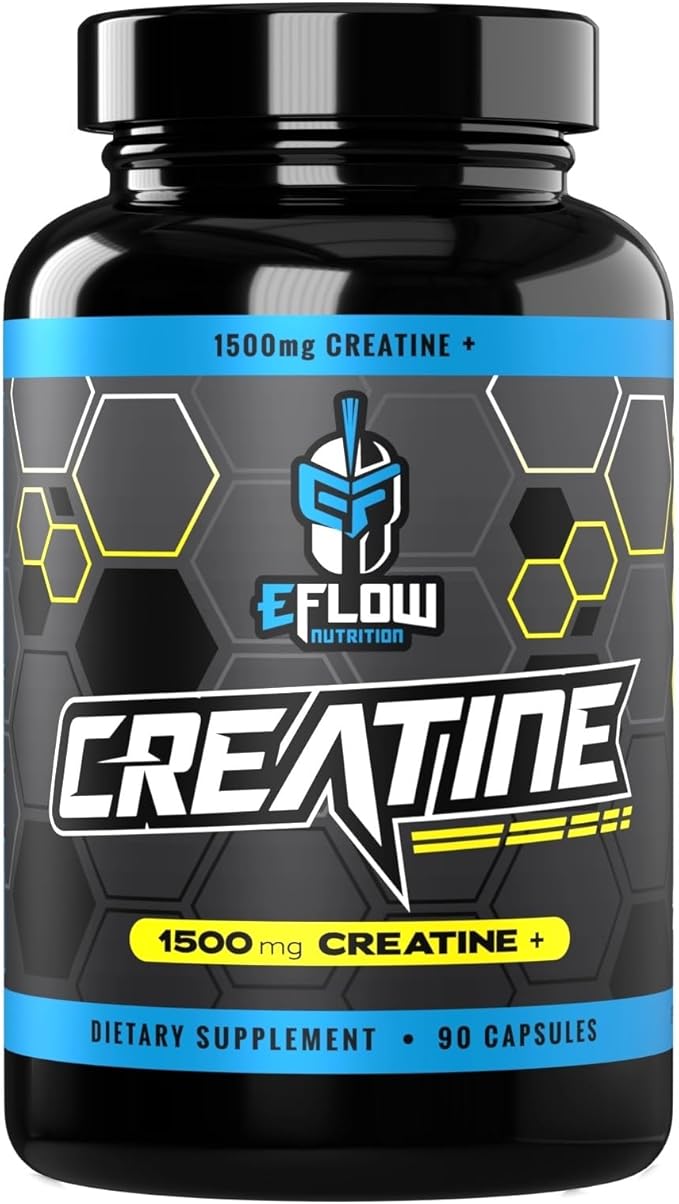 eFlow Creatine Capsules HCL Creatine Pills - Creatine Supplement for Men &amp Women Muscle Builder Endurance Strength with AstraGin and Senactiv (1500mg 90 Capsules)