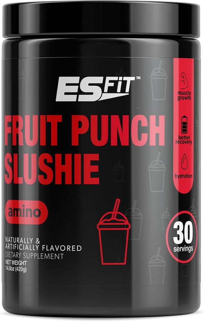 Amino Powder - Pre and Post Workout with Electrolytes - BCAA 2:1:1 Ratio Amino Acids Superior Taste Tested and Certified Fruit Punch Slushie 30 Servings