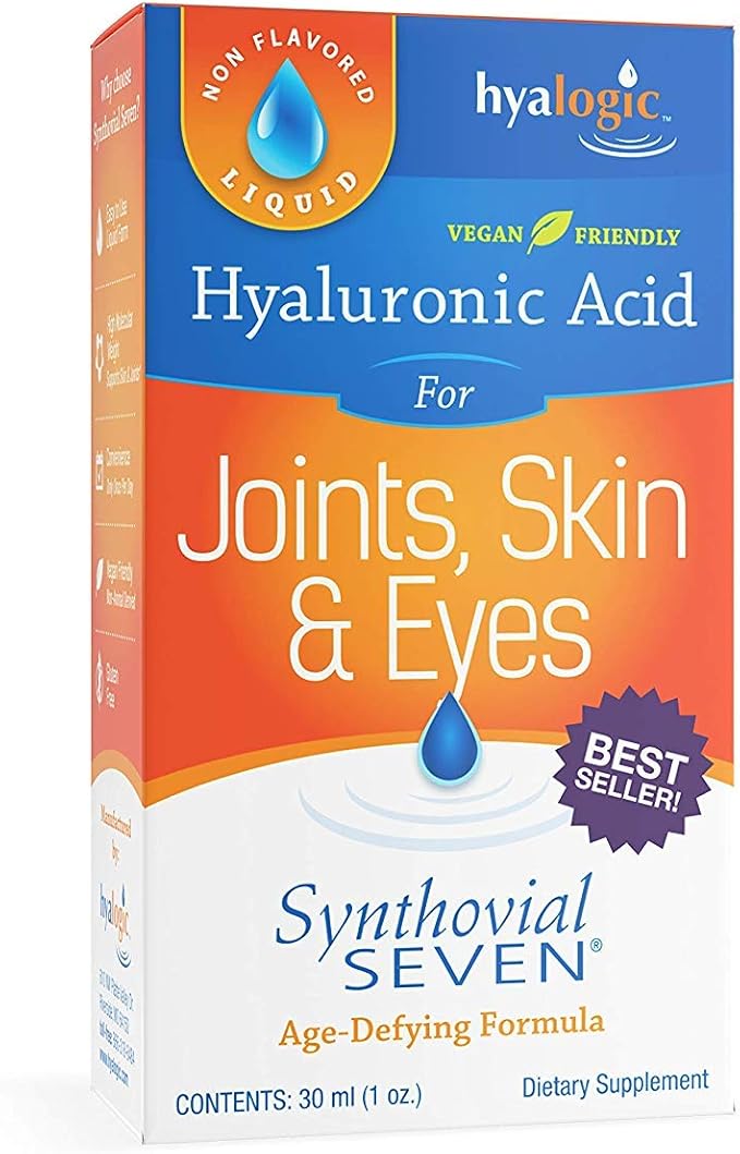 Hyalogic Synthovial Seven Liquid Hyaluronic Acid – Vegan Oral Joint &amp Skin Supplement High Molecular Weight Pure Hydration Support Supplements 1 oz (2 Pack)