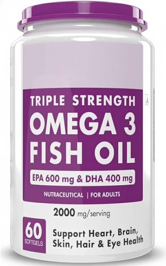 Omega 3 Fish Oil | Omega 3 Fish Oil Capsules for Women and Men | Triple Strength Fish Oil | Burpless EPA 600 - DHA 400 Supplement 60 Softgel Capsules