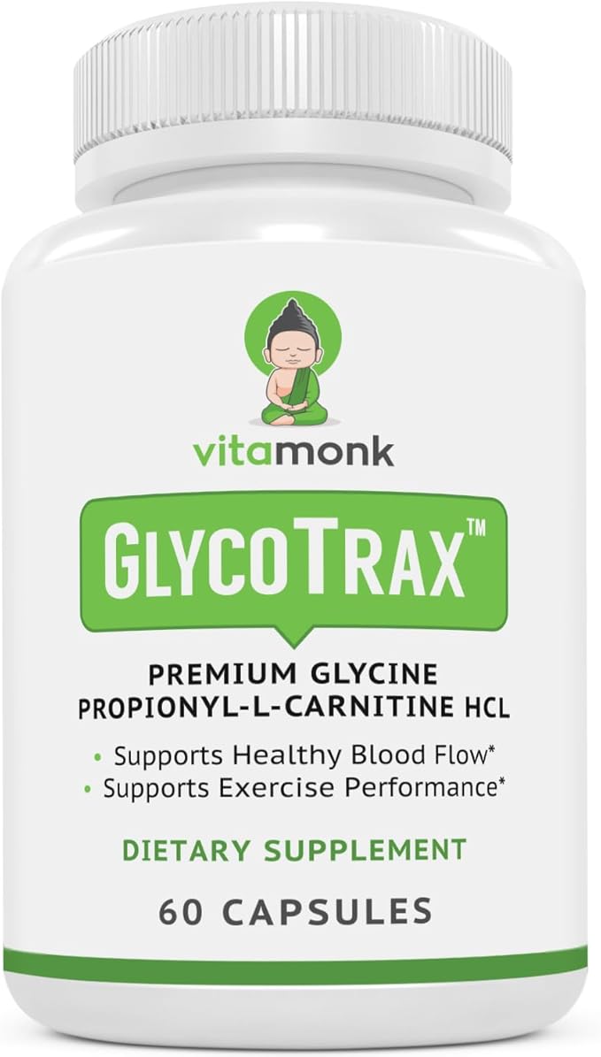 VitaMonk GlycoTrax - High Absorption GPLC Supplement - No Artificial Fillers - GPLC Glycine Propionyl-L-Carnitine Capsules Supplements to Support Healthy Blood Flow - 60 Capsules