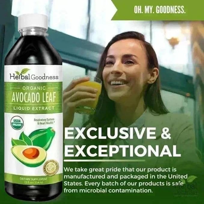 Herbal Goodness Avocado Leaf Extract Liquid Supplement - Probiotic Protein Gut Health Fiber Supplement Bone Health &amp Immune Support -12(12oz) btls (Pack of 12)