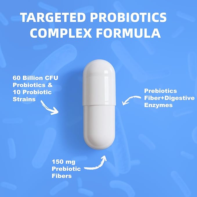 Probiotics with Prebiotics for Women &amp Men Digestive &amp Gut Health Vegan Capsules Non-GMO Gluten &amp Dairy Free