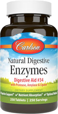 Carlson - Natural Digestive Enzymes Digestive Aid #34 with Protease Amylase &amp Lipase Digestive Support Nutrient Absorption &amp Optimal Wellness 250 Tablets