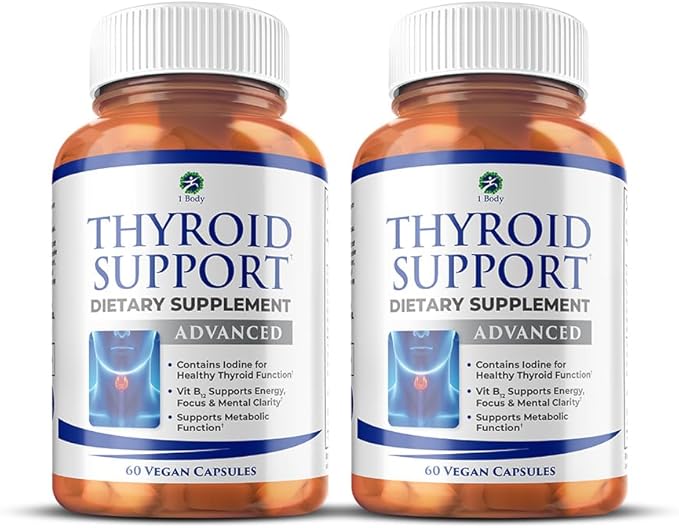 1 Body Thyroid Support Supplement 90-Day Supply 2 Pack with B12 Iodine Zinc Selenium Ashwagandha Non-GMO Vegetarian Formula (60 Count (Pack of 2))