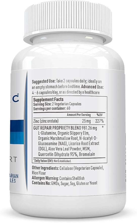Leaky Gut Repair Natural Gut Health Supplement Glutamine Organic Slippery Elm NAG Marshmallow Root Aloe Vera MSM Quercetin Bromelain Promotes Digestive Ease Gut Wellness 1000mg 120 Caps