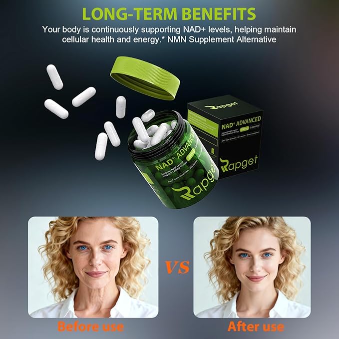 RAPGET Liposomal NAD Supplement + Resveratrol – NMN Supplement Alternative High Purity NAD + Supplement for Energy - Support Cellular Health - 60 Capsules