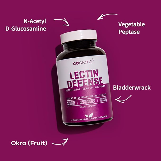 GOBIOTIX Lectin Defense - Lectin Blocker Supplement for Leaky Gut with MSM and Digestive Enzymes - Aids in Intestinal Health for Women and Men - Non-GMO + Gluten Free - 60 Capsules (1)