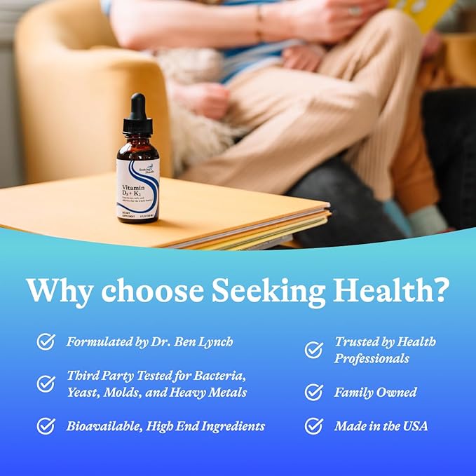 Seeking Health Vitamin D3 + K2 Drops - Liquid Vitamin D &amp K Supports Immune System Function &amp Bone Health - Aids Calcium Absorption - Aids Healthy Blood Flow &amp Circulation - 1 Fl oz (30 ML