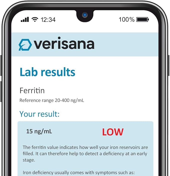 Iron Test for Women – Determine Your Ferritin Value &amp a Possible Iron Deficiency – Easy &amp Convenient from Home by CLIA-Certified Lab – Verisana