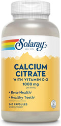 Solaray Calcium Citrate with Vitamin D3 1000mg - Bone Strength and Healthy Teeth Support - Gentle Digestion Formula - Lab Verified 60-Day Guarantee - 60 Servings 240 Capsules