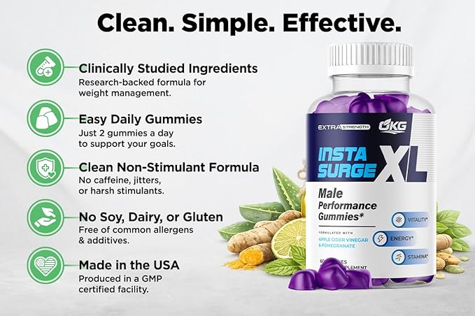 Insta Surge XL Mens Gummys InstaSurge XL Gummys with All Natural Ingredients Official Insta SurgeXL Vitamin Supplement for Men Advanced Active Lifestyle Support Formula Made in The USA (60 Gummies)