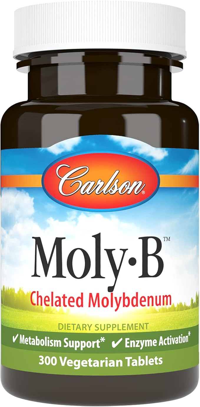 Carlson - Moly-B Chelated Molybdenum Supplements Metabolism Support &amp Enzyme Activation Molybdenum Glycinate Chelate 300 Vegetarian Tablets