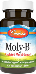 Carlson - Moly-B Chelated Molybdenum Supplements Metabolism Support &amp Enzyme Activation Molybdenum Glycinate Chelate 300 Vegetarian Tablets