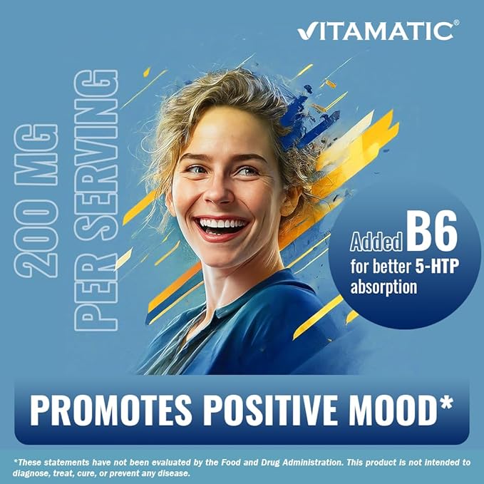 Vitamatic 5-HTP 200mg with B6 5mg Per Serving - 240 Vegetarian Capsules (5-Hydroxytryptophan) - (Griffonia Simplicifolia Seed Extract)- 2 Pack