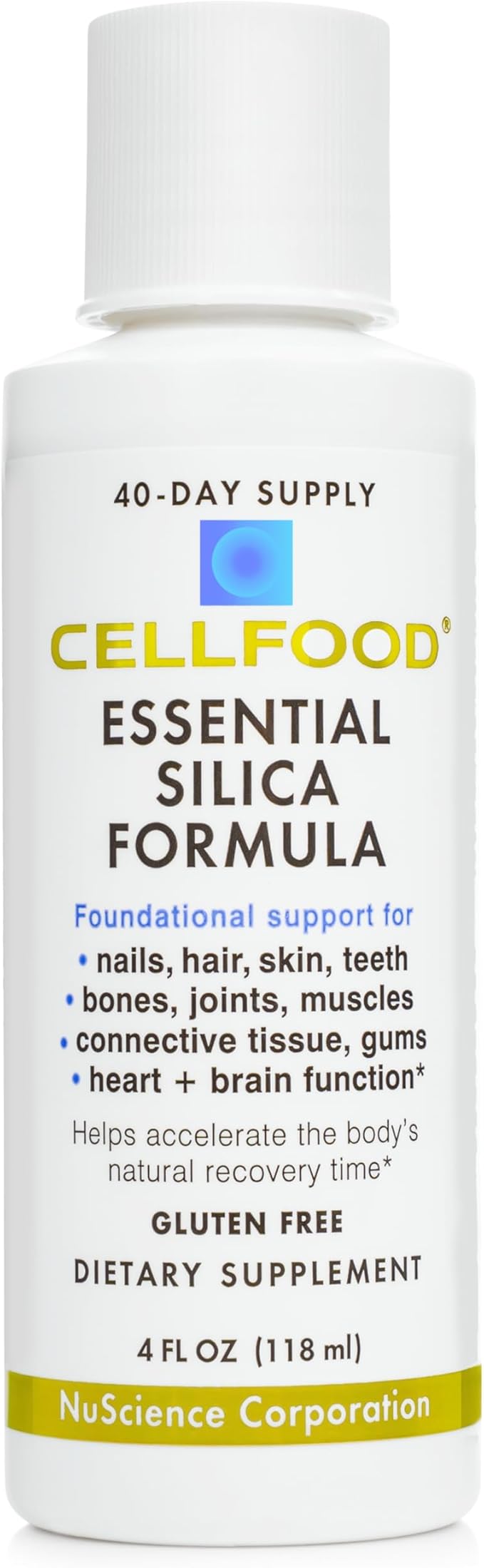 Cellfood Silica Anti-Aging Formula - 4 fl oz - Supports Healthy Bones Joints Hair Skin Nails Teeth &amp Gums - Easy to Absorb - Gluten &amp Thiaminase Free Non-GMO - 40-Day Supply