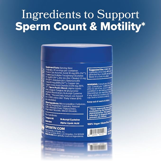 O Positiv Preggo Sperm Health Capsules for Men - OBGYN-Formulated for Improved Sperm Count &amp Motility with Tongkat Ali NAC Alpha Lipoic Acid – Male Reproductive Health 60 Count (Pack of 1)