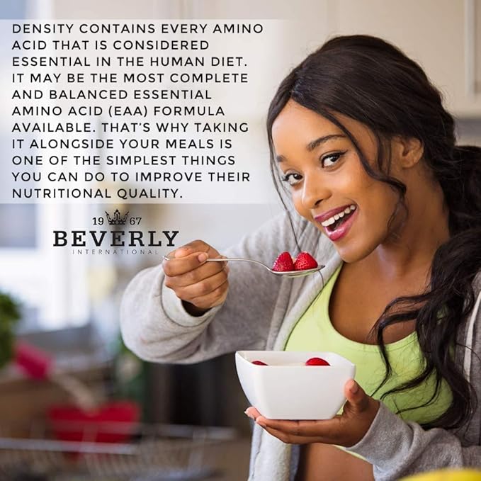 Beverly International Density 150 Tablets. Essential Amino Acids (EAAs). Boost Your Body's EAAs and Build Muscle Easier with Density. Complete and Balanced Formula. Unlock Your Vegan Potential