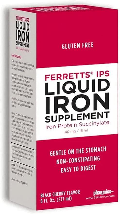 Ferretts IPS Liquid Iron Supplement (40mg Elemental Iron per 15ml) 8 Fl Oz. of Black Cherry Flavored for Kids &amp Adults - Gentle &amp Non-Constipating Yummy Liquid Iron Supplement