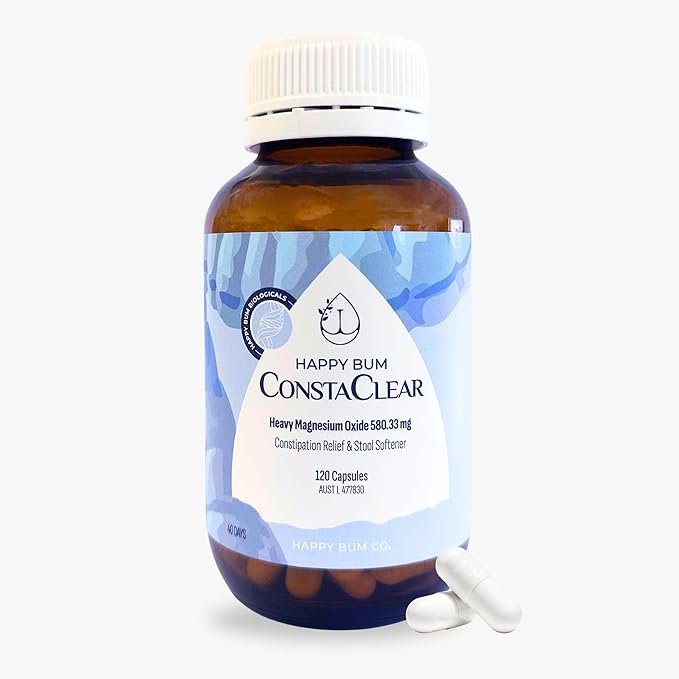 Happy Bum CostaClear for Constipation for Women and Men | Gentle Magnesium Constipation Relief &amp Colon Cleansing Support Softens Stool and Eases Bloating | 120 Capsules