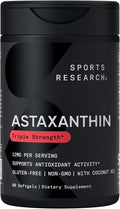 Sports Research® Triple Strength Astaxanthin 12mg w/Organic Coconut Oil - Antioxidant Supplement for Skin &amp Eye Health Support* - Soy Free · Non-GMO · Gluten Free - 60 Softgels