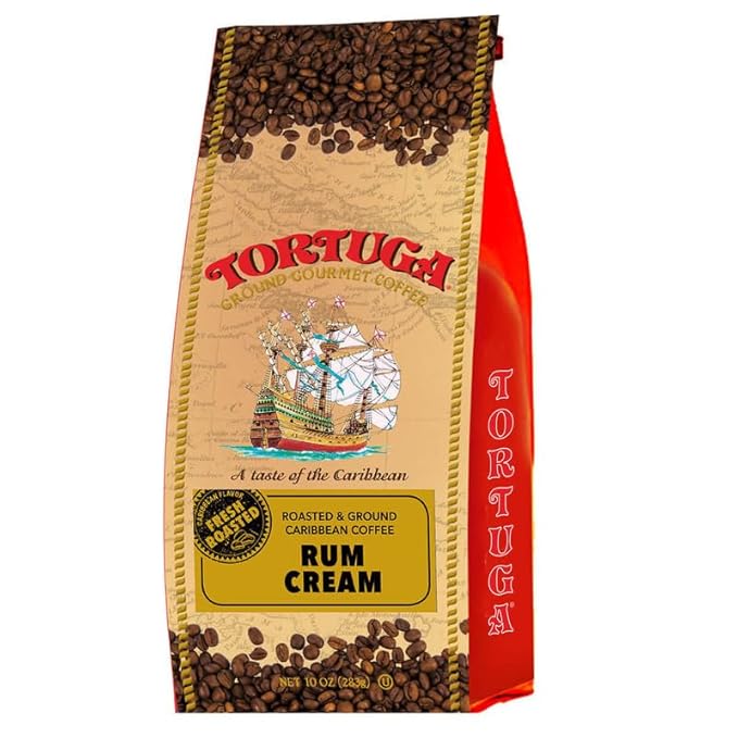 TORTUGA Coffee Caribbean Rum Cream Medium Roast Ground Coffee - Smooth and Balanced 10oz Bag (12 pack)
