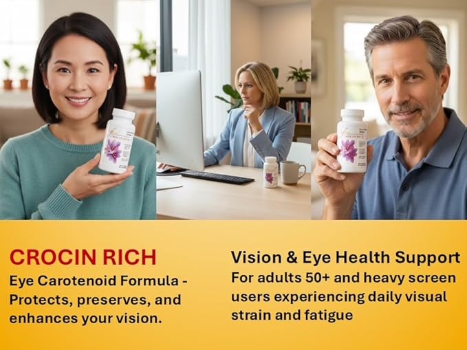 Crocin Eye Health Supplement | Supports Eye Pressure Vision &amp Macular Health | Crocin Rich with Lutein &amp Zeaxanthin (60 Tablets)