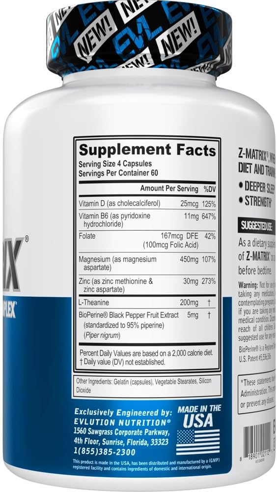 Evlution ZMatrix Magnesium and Zinc Post Workout Supplement (60 Servings) Plus Replenishing BCAAs Amino Acids Powder for Pre &amp Post Workout (Grape 30 Servings)
