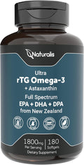 Naturalis Ultra rTG Omega 3 Fish Oil 1800mg from Wild New Zealand Tuna | IFOS Certified &amp Sustainably Sourced | Full Spectrum Omega3s EPA DHA &amp DPA | 180 Softgels