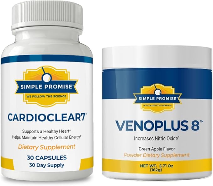 Simple Promise Heart &amp Circulation Support Bundle – Supports Cardiovascular Health Blood Flow &amp Energy – CardioClear7 &amp VenoPlus8 for Cellular Energy and Nitric Oxide Support – 30-Day Sup
