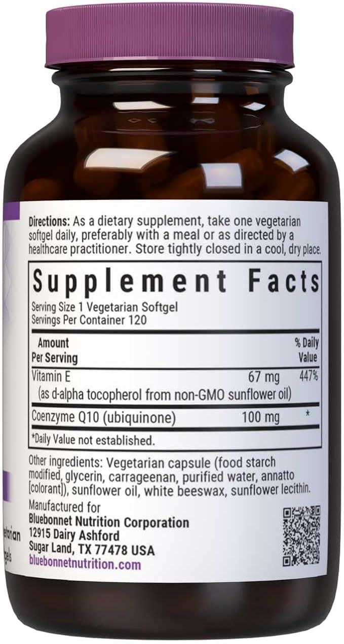 Bluebonnet Nutrition CoQ10 100 mg Energy Production* Heart Health* Non-GMO Gluten-Free Soy-Free Vegetarian Friendly 120 Vegetarian Softgels 120 Servings