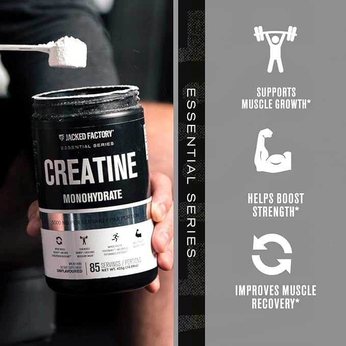Jacked Factory Creatine Monohydrate Powder 425g 85 SV &amp L-Glutamine Supplement 500g 100 SV - No Artficial Fillers Unflavored