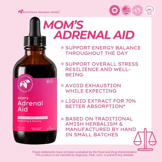 Mountain Meadow Herbs Mom's Adrenal Aid – Liquid Herbal Supplement Natural Adrenal Support for Women Safe for Expecting &amp Nursing Moms Boosts Energy Reduces Fatigue &amp Supports Hormone Bala
