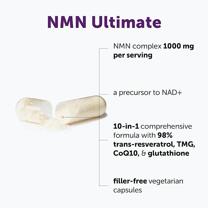 Micro Ingredients NMN Complex 1000mg Per Serving 120 Veggie Capsules | 10-in-1 with Nicotinamide Mononucleotide Resveratrol CoQ10 Quercetin &amp Glutathione | NAD+ Supplement Precursor | Filler F