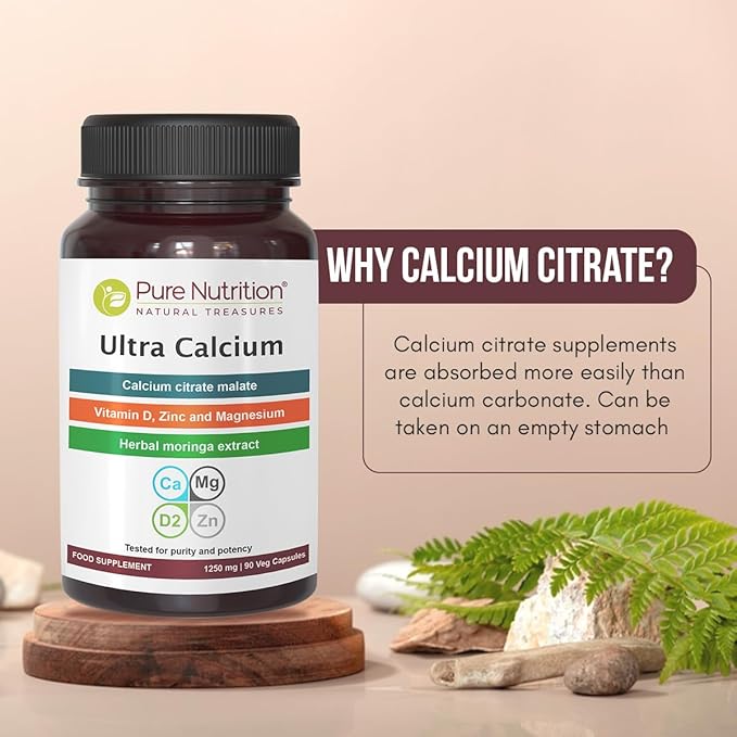 Pure Nutrition Ultra Calcium Citrate 1000mg Highly absorbable Calcium Supplement with Calcium Citrate Malate Vitamin D Zinc and Magnesium - 1 Tablet Daily (180 Veg Tabs) Non-GMO | Gluten-Free