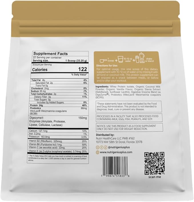 All-in-One Nutrition Whey Protein Isolate with Probiotics Digestive Enzime Vitamins and Minerals Gluten Free Keto Friendly No Sugar 22 Servings.