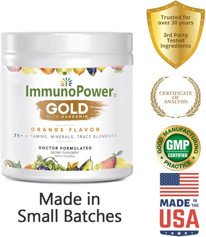 Gold - Immune Support - Targeted to Help Increase Natural Killer Cell Activity with 35+ Vitamins Minerals - Powder Formula - Orange Flavor