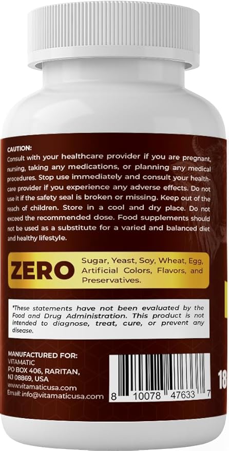 Vitamatic Grass-Fed Beef Kidney 180 Capsules – Freeze-Dried Non-GMO Bovine Liver Supplement – Pasture-Raised Glandular-Based Formula