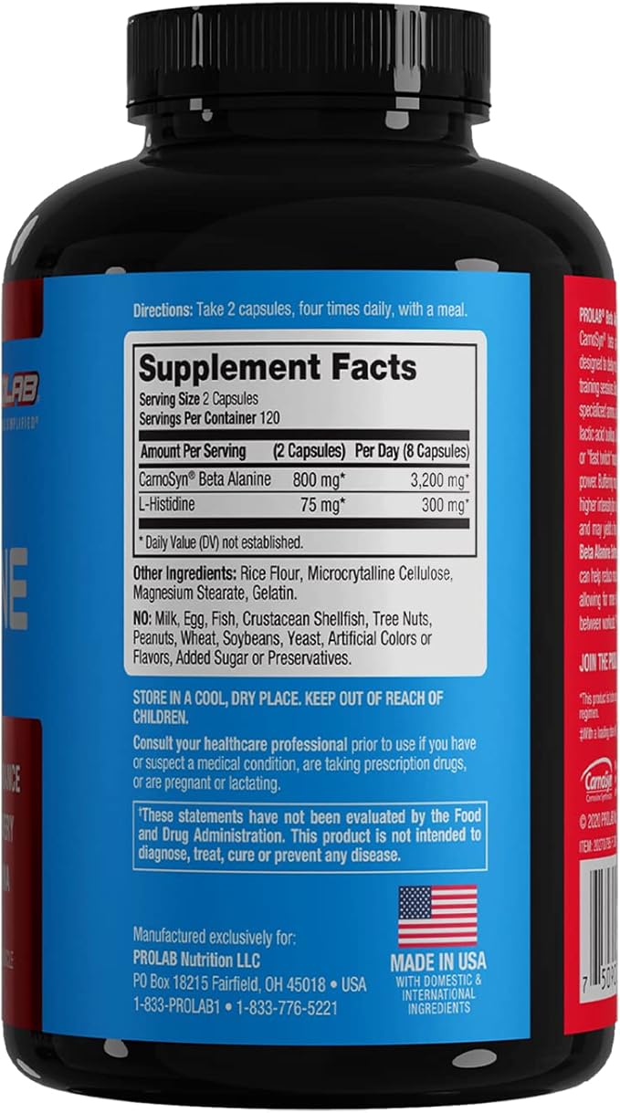ProLab Nutrition Beta Alanine Extreme with Carnosyn 3200mg High Potency Boosts Workout Endurance &amp Delays Fatigue (240 Caps)