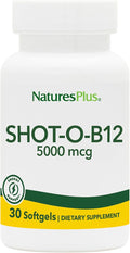 NaturesPlus Shot-O-B12 - 30 Softgels - 5000 mcg - Supports Energy &amp Immune Health - Gluten Free - 30 Servings