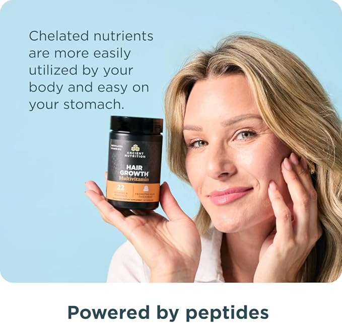 Ancient Nutrition Hair Growth Multivitamin – Supports Thicker Hair Less Shedding Smoother Skin &amp Stronger Nails – with Solubilized Keratin Powered by Peptides 22 Vitamins &amp Minerals – 30 S