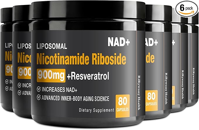 NAD Supplement - NAD+ with Nicotinamide Riboside (NR) and Resveratrol Quercetin 900mg Pure Organic NAD Plus for Cellular Repair Healthy Aging Brain Function 80 Capsules (Pack of 6)