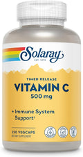 SOLARAY Vitamin C 500mg Two-Stage Timed Release - Antioxidant and Immune Support Supplement - Vitamin C with Rose HIPS and Acerola Vegan Gluten Free 60-Day Guarantee 250 Servings 250 VegCaps
