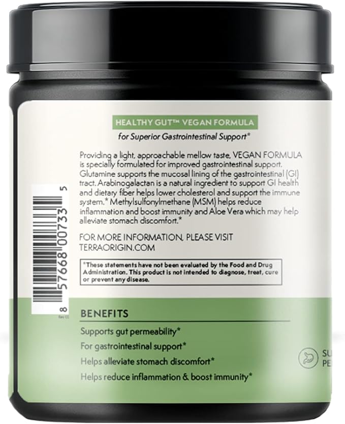 Healthy Gut Vegan Formula | with L-Glutamine and Clinically Proven ingredients | Supports Gut Permeability gastrointestinal Support Helps Alleviate Stomach discomfort and Boost Immunity*