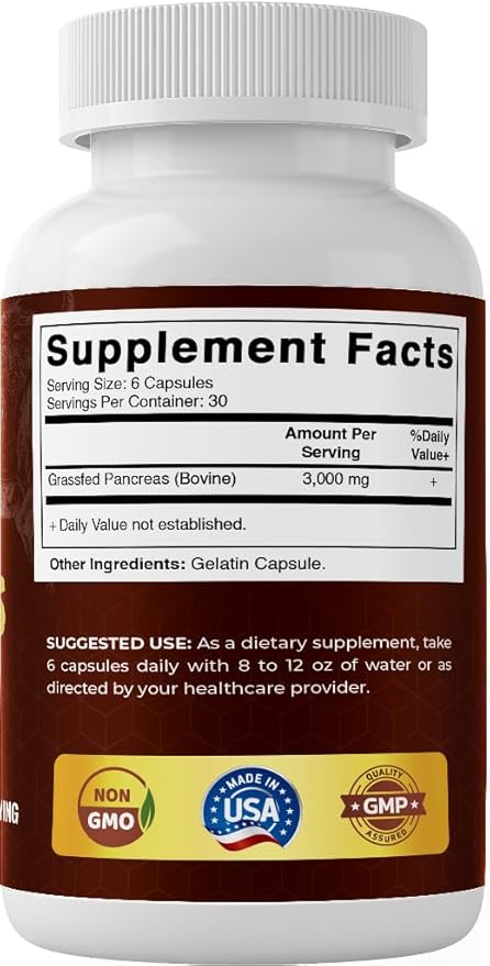 Vitamatic Grass-Fed Beef Pancreas 180 Capsules – Freeze-Dried Non-GMO Bovine Supplement – Pasture-Raised -Based Formula
