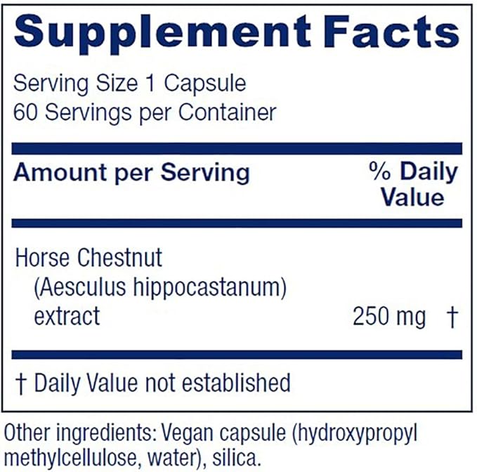 Vitanica Horse Chestnut Promotes Vein and Capillary Strength &amp Circulation Vegan/Vegetarian 60 Capsules