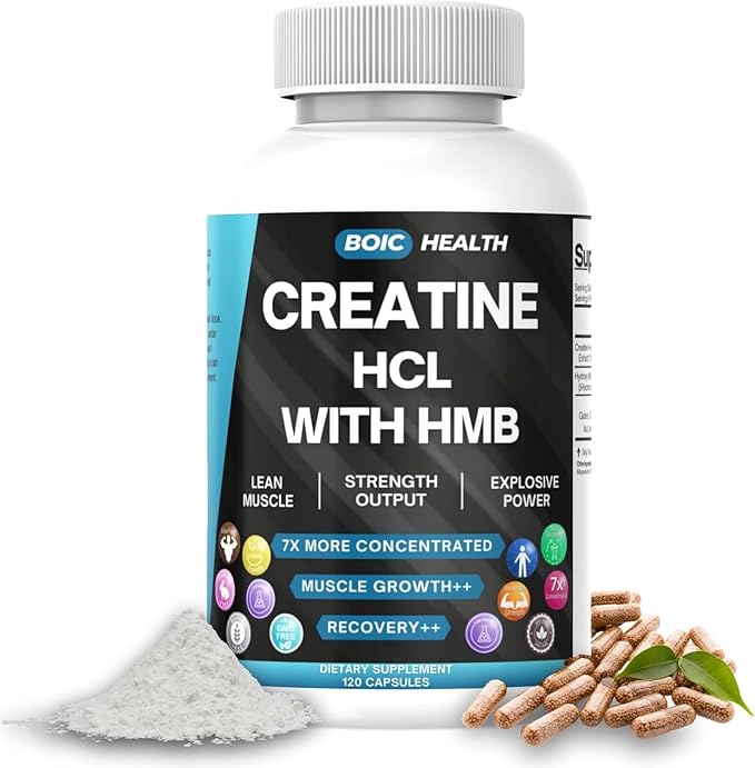 Creatine HCL + HMB Capsules | 410mg HMB per Serving &amp 1250mg Creatine Hydrochloride | Performance Formula &amp Ultra-Pure Strength | No Bloating Highly Soluble – 120 Capsules